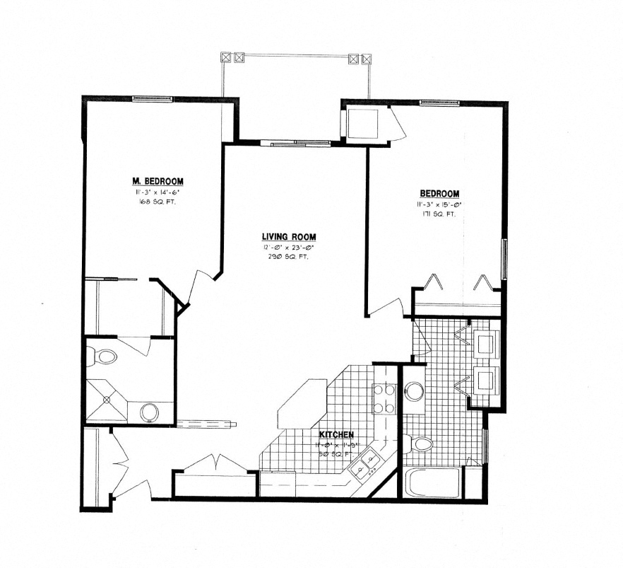 Floor plan for 2 beds, 2 baths, 1207 sqft
